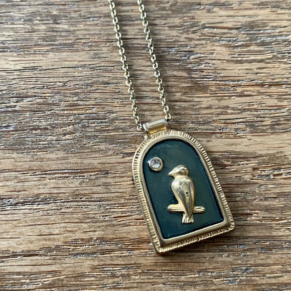 J CREW Bird in a Cage Rhinestone Enamel Gold Tone Necklace - Picture 3 of 5